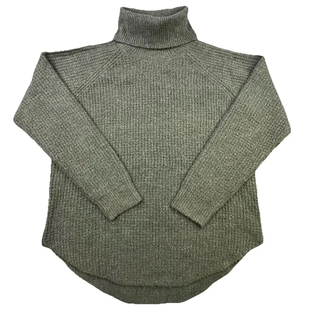 Kuhl Sienna Sweater Womens Large Green Chunky Cable Knit Turtleneck Pullover